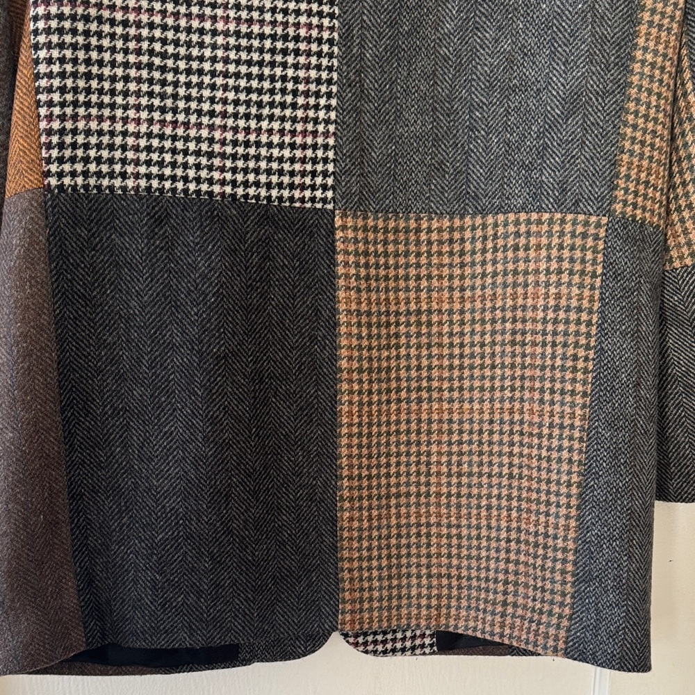 VTG International Scene Women's Brown Gray Patchwork Wool Blazer Jacket 13/14 - Picture 9 of 14